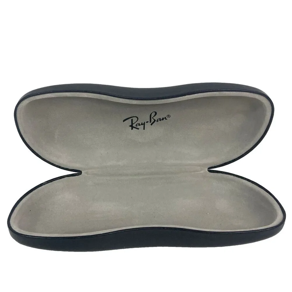Ray-Bans Glasses/Sunglasses Hard Case w/Cloth -Black Leather- Suede Gray Lining